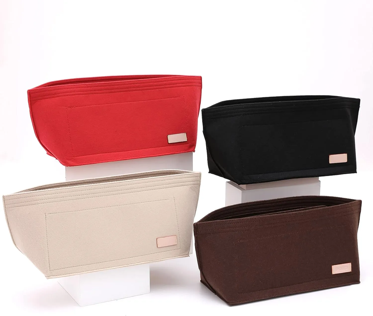 Doxo Purse Organizer Insert for Handbags & Base Shaper 2pc Set, Felt Bag Organizer for Tote with 3 Sizes, Compatible with Neverful Speedy and More (PM-Brown-Medium)