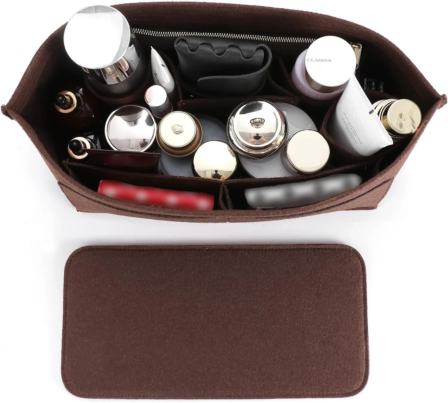 Doxo Purse Organizer Insert for Handbags & Base Shaper 2pc Set, Felt Bag Organizer for Tote with 3 Sizes, Compatible with Neverful Speedy and More (PM-Brown-Medium)