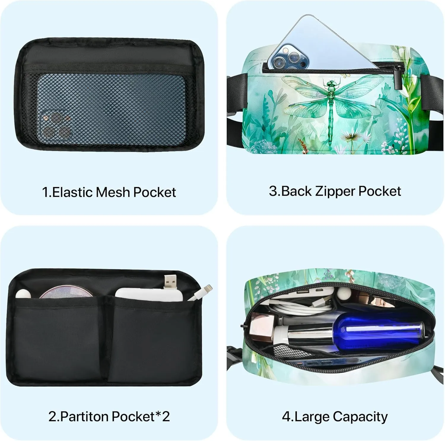 Dragonfly Fanny Pack Fashion Belt Bag Small Crossbody Bags for Women Casual Waist Packs with Adjustable Strap