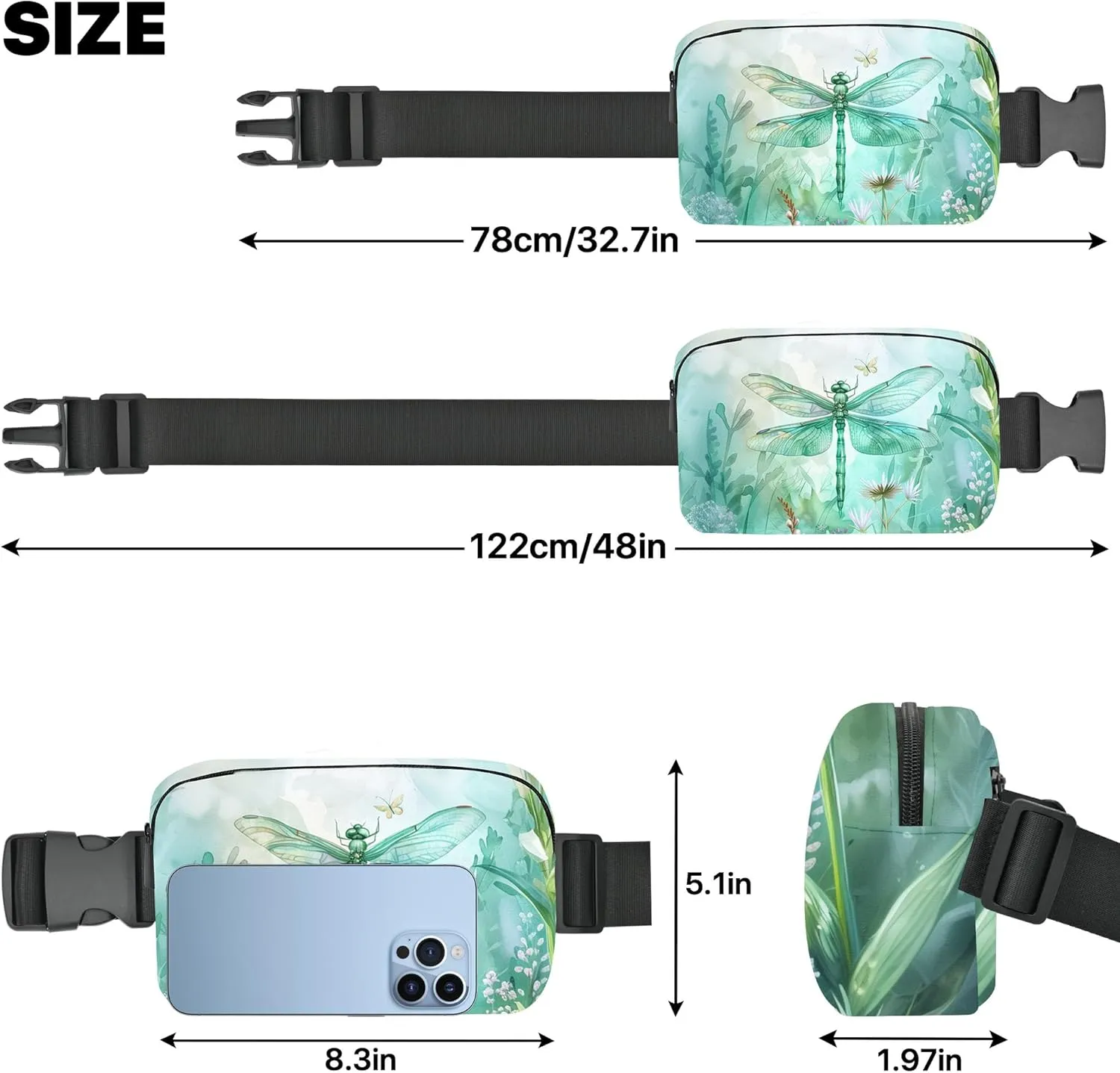 Dragonfly Fanny Pack Fashion Belt Bag Small Crossbody Bags for Women Casual Waist Packs with Adjustable Strap