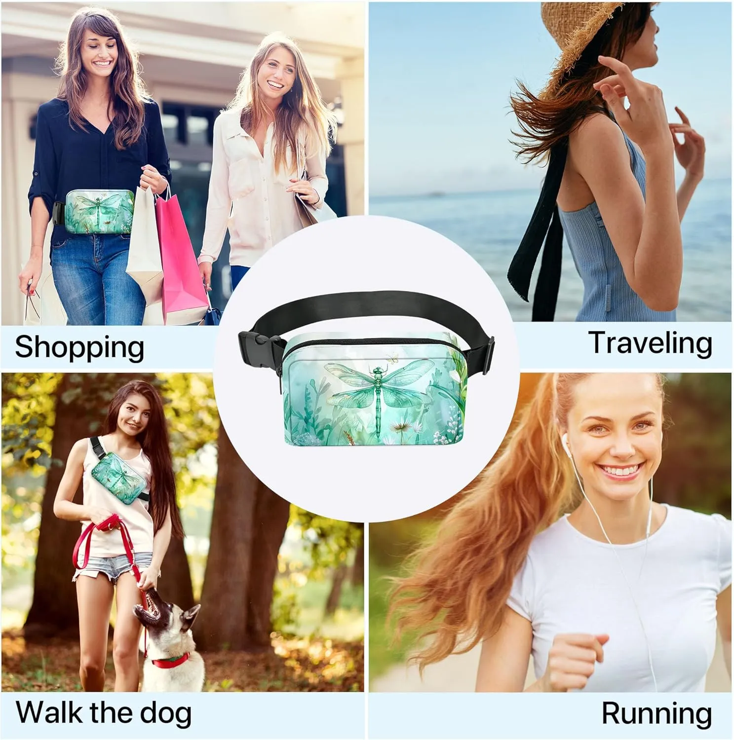 Dragonfly Fanny Pack Fashion Belt Bag Small Crossbody Bags for Women Casual Waist Packs with Adjustable Strap