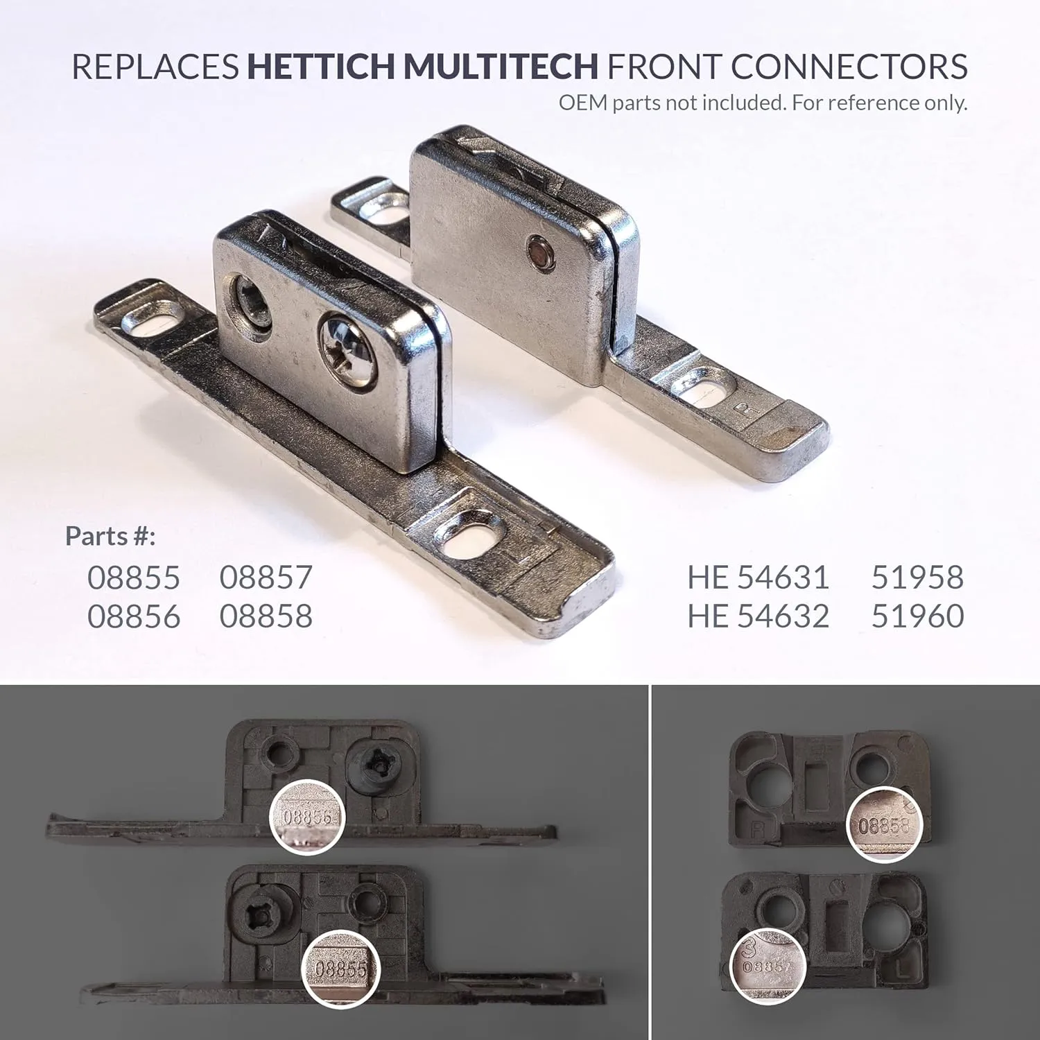Drawer Front Connector Fixing Bracket Replacement Kit Compatible with Hettich MultiTech 08855 08856 08857 08858 (3D Printed) Version 6.0 (2)