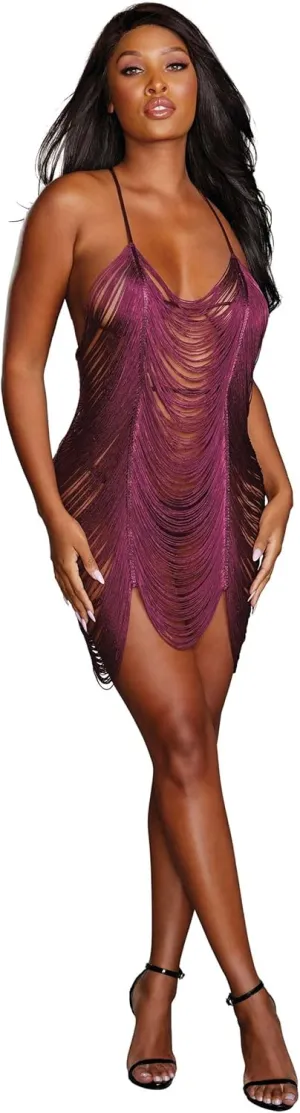 Dreamgirl womens Sexy Draped Fringe Lingerie Dress With T-back and Mesh G-string adult exotic chemises, Midnight