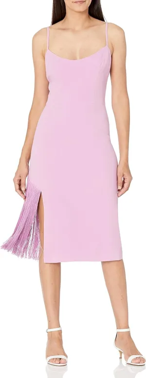 Dress the Population Women's Rory Sleeveless Stretch Midi Sheath Dress with Fringe