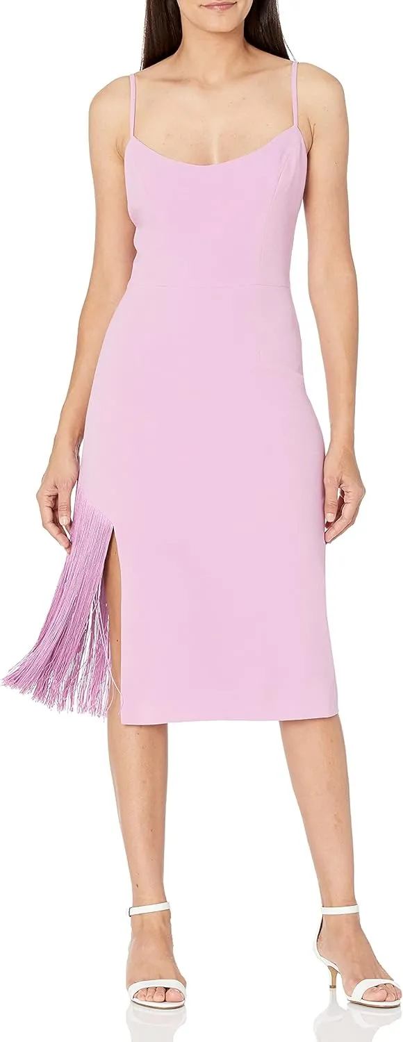 Dress the Population Women's Rory Sleeveless Stretch Midi Sheath Dress with Fringe