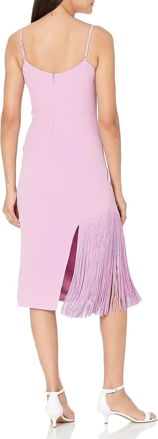 Dress the Population Women's Rory Sleeveless Stretch Midi Sheath Dress with Fringe
