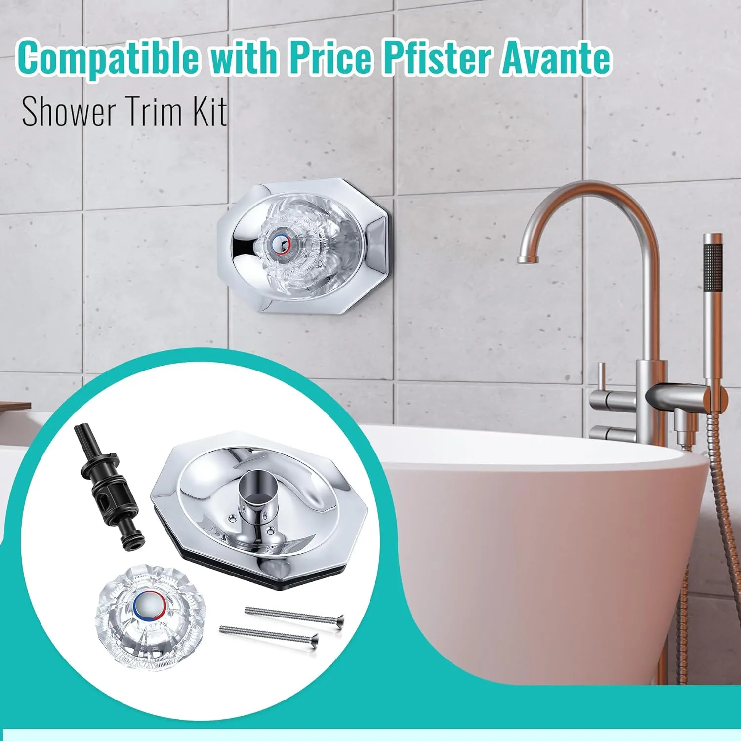 Dreyoo Compatible with Price/Pfister Avante Trim Kit, Applied for Tub and Shower Faucet, Push Pull Shower Valve Parts with Cartridge, Escutcheon, Screws, Sleeve, Handle and Gasket (Chrome)