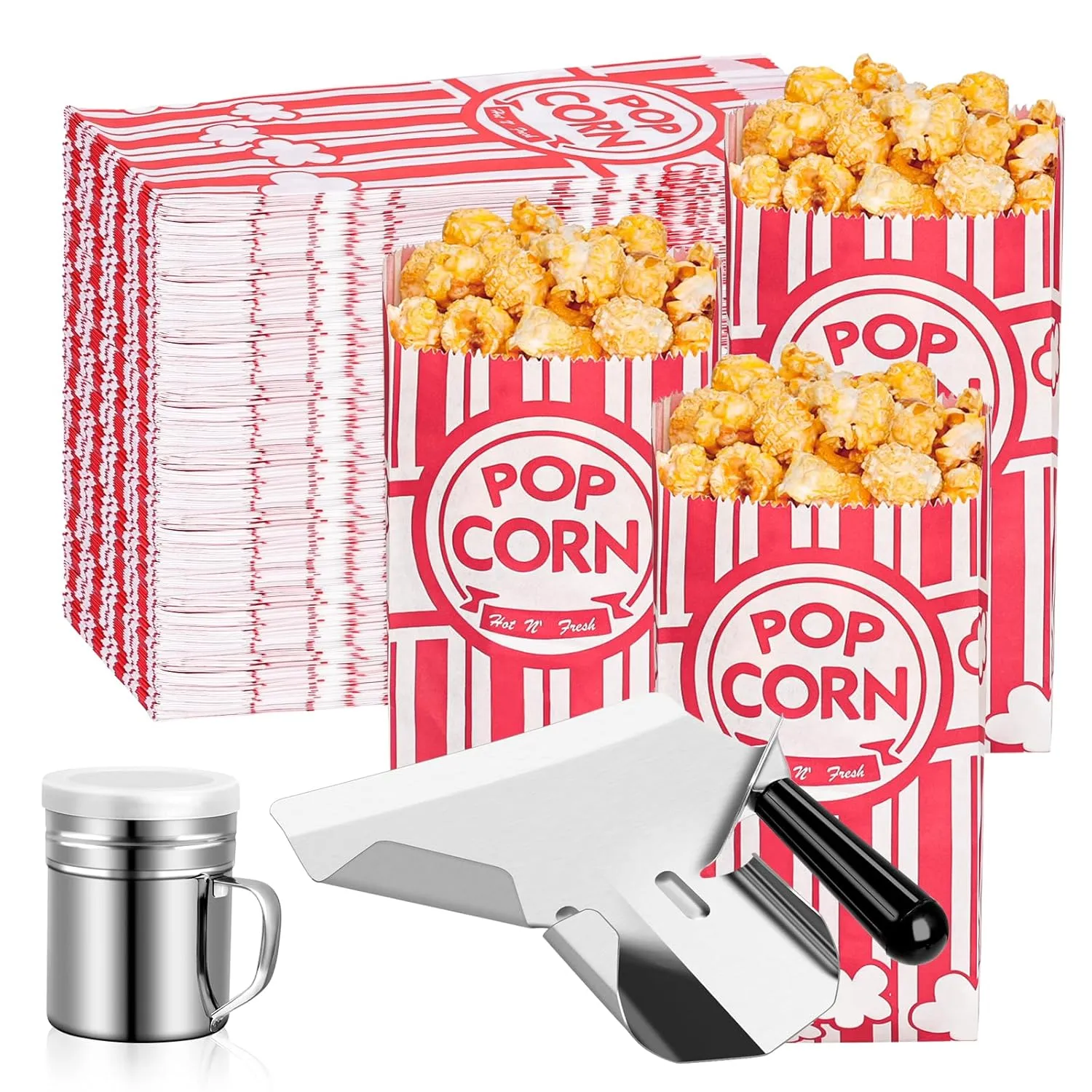 Dualshine 302 Pcs Popcorn Bags with Popcorn Scoop and Salt Shaker,1 oz Small Bulk Paper Popcorn Bags Individual Servings,Popcorn Kits for Popcorn Machines Supplies Party Movie Night Theater