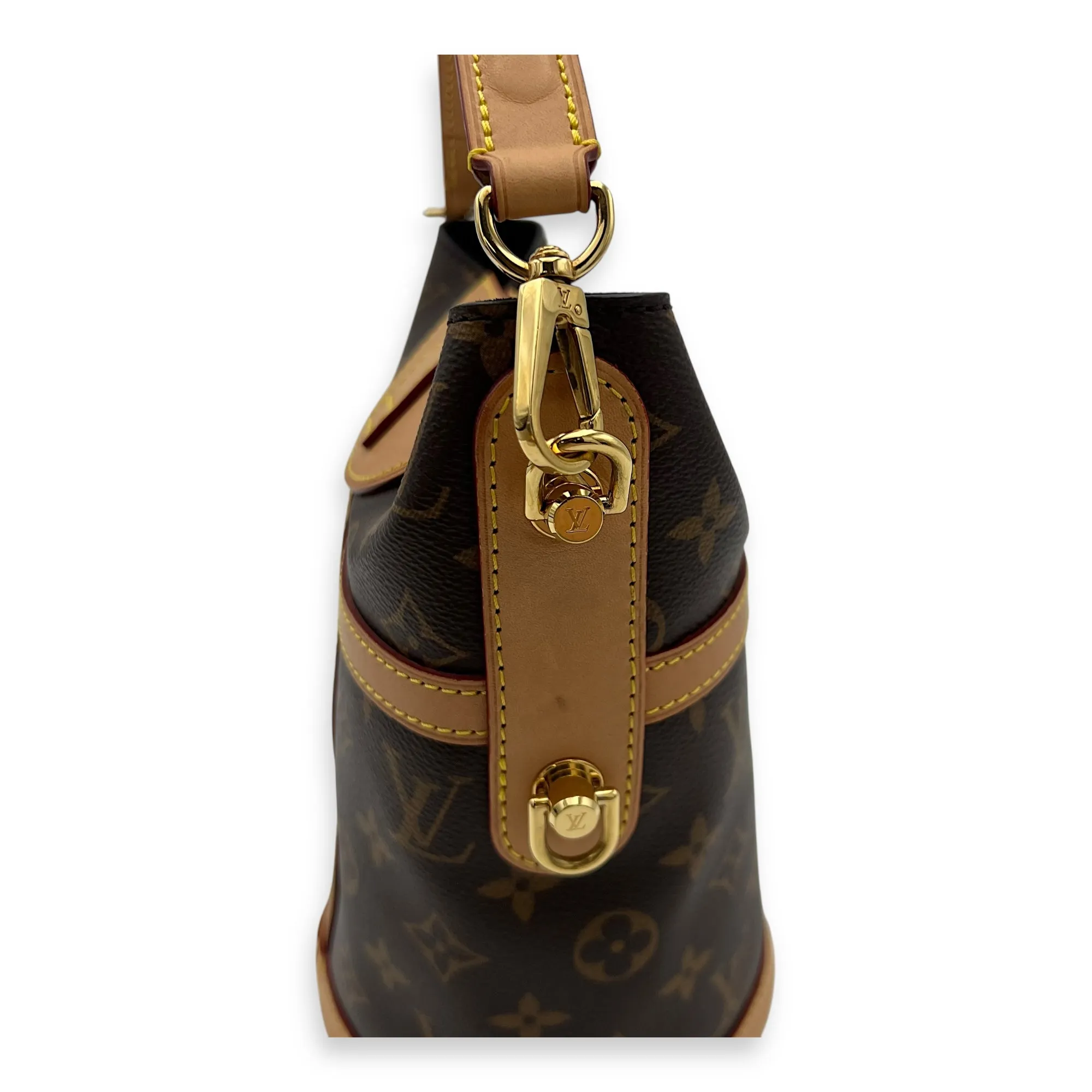 Duffle Brown Top Handle Bag in Monogram Coated Canvas, Gold hardware