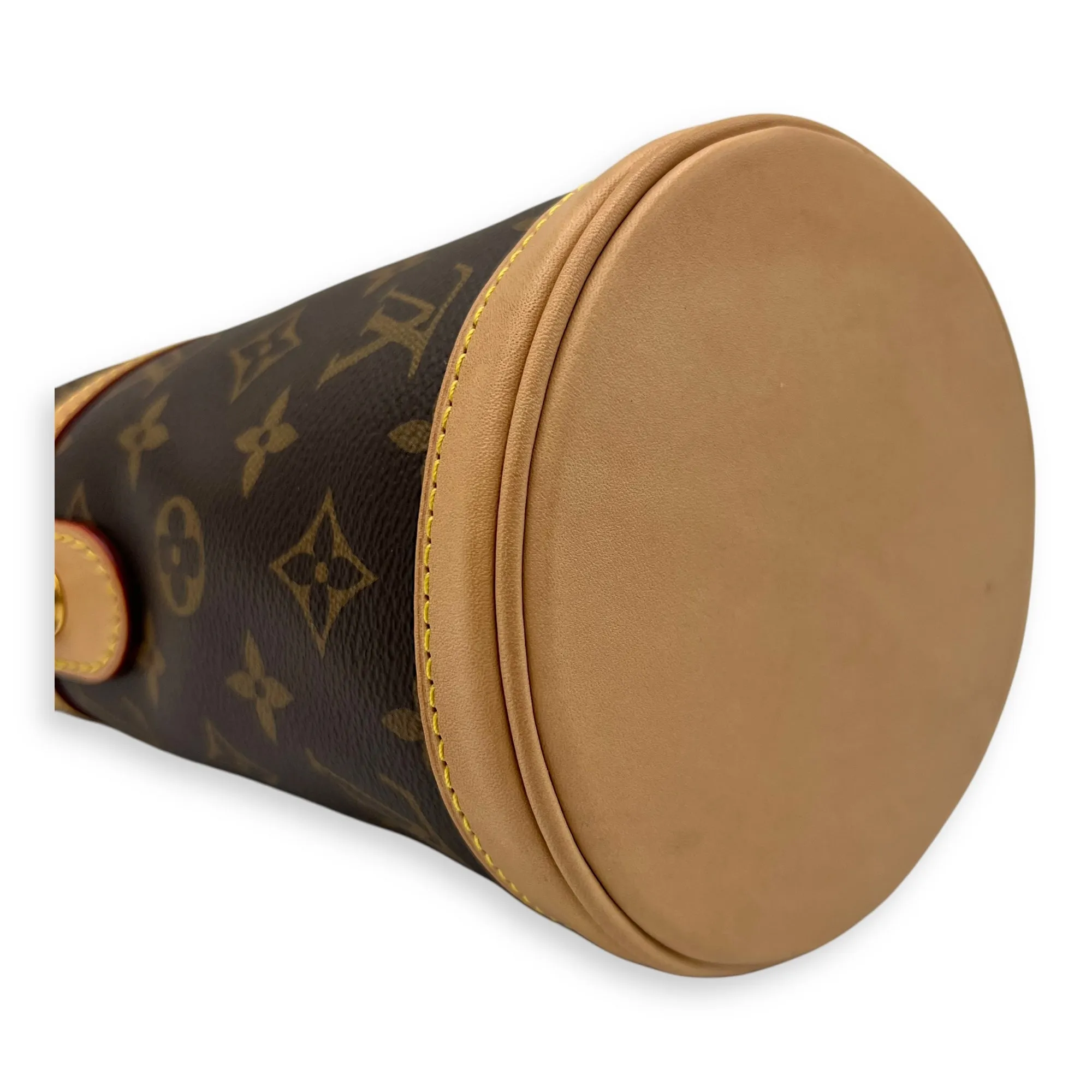 Duffle Brown Top Handle Bag in Monogram Coated Canvas, Gold hardware