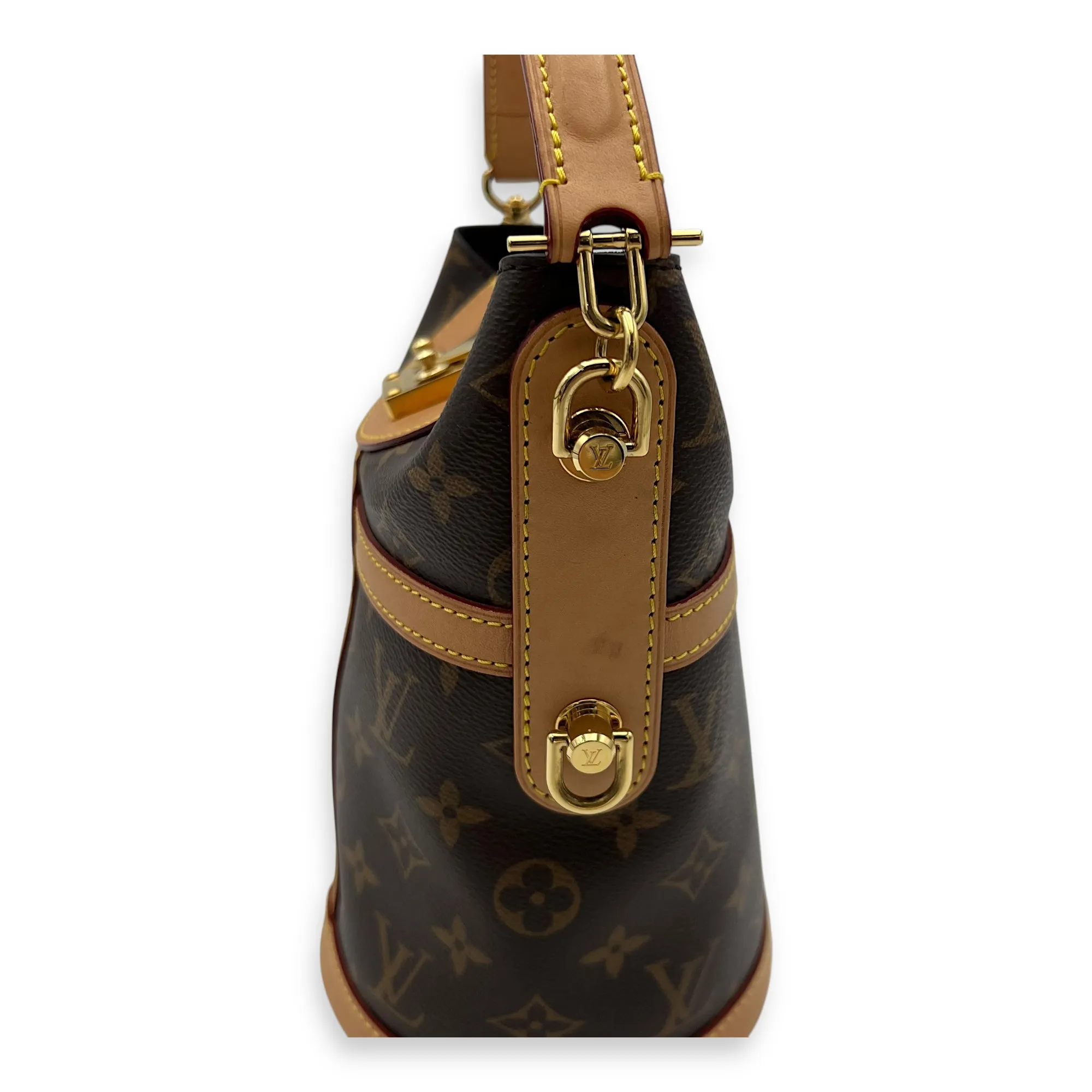 Duffle Brown Top Handle Bag in Monogram Coated Canvas, Gold hardware