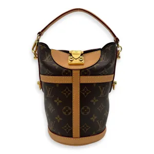 Duffle Brown Top Handle Bag in Monogram Coated Canvas, Gold hardware