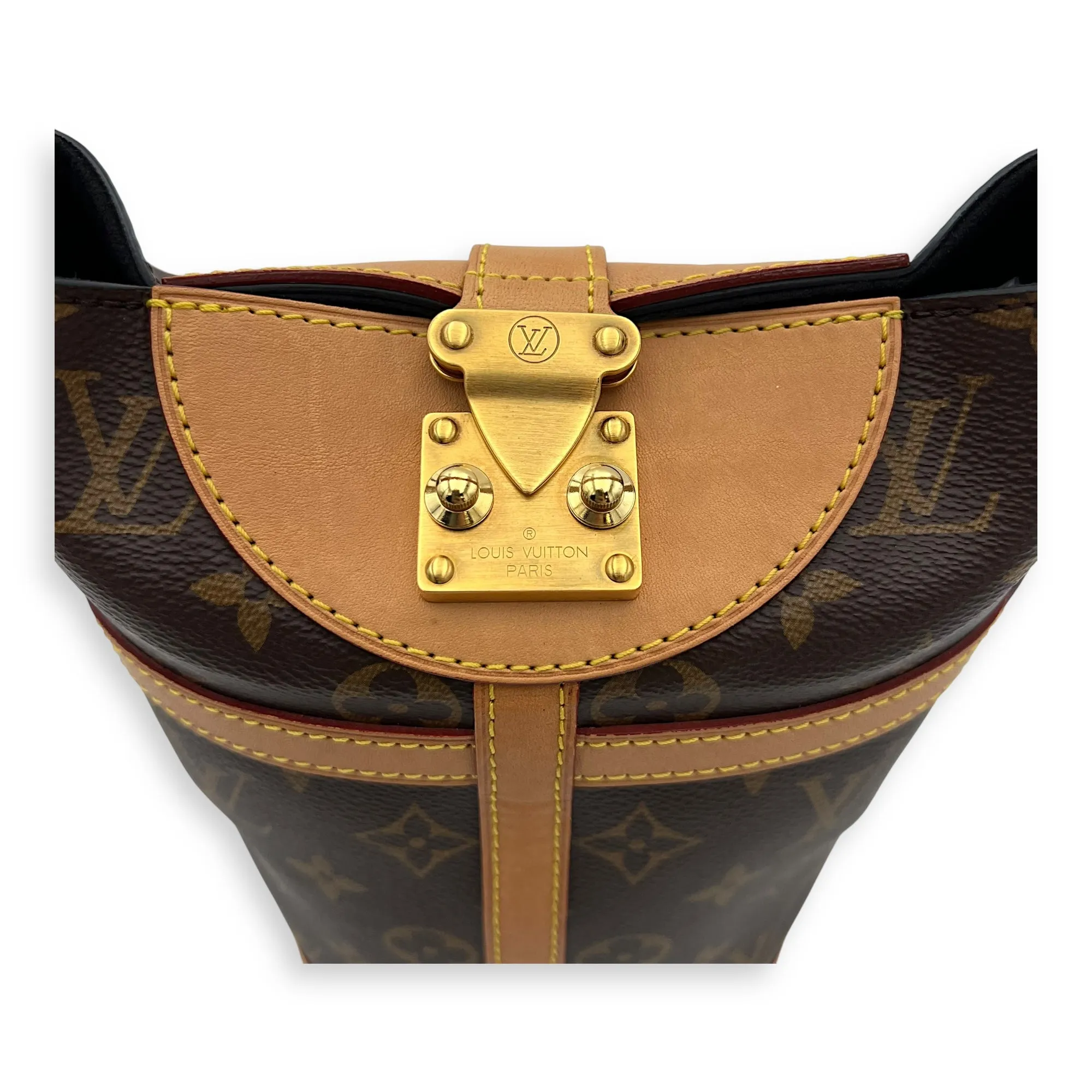 Duffle Brown Top Handle Bag in Monogram Coated Canvas, Gold hardware