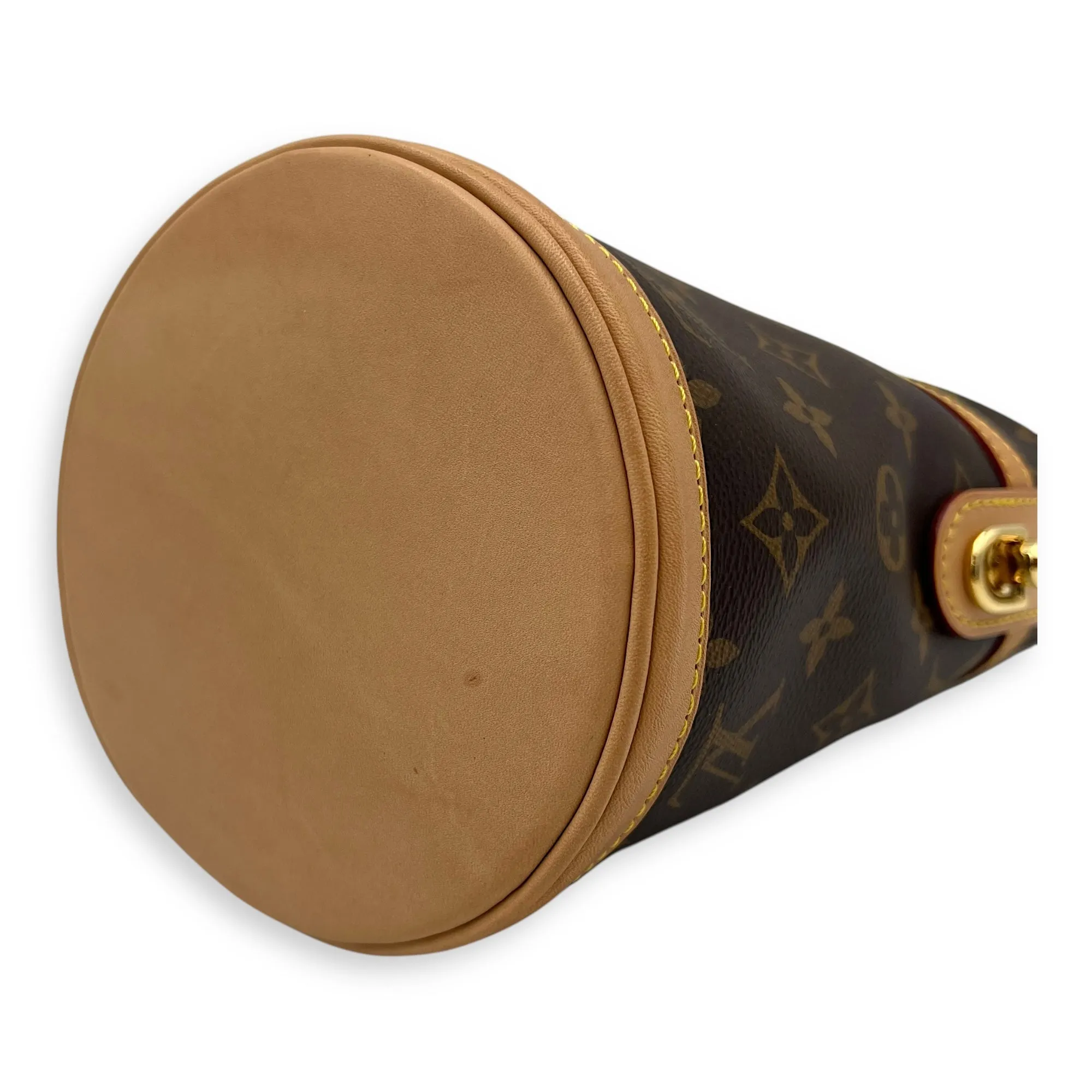 Duffle Brown Top Handle Bag in Monogram Coated Canvas, Gold hardware