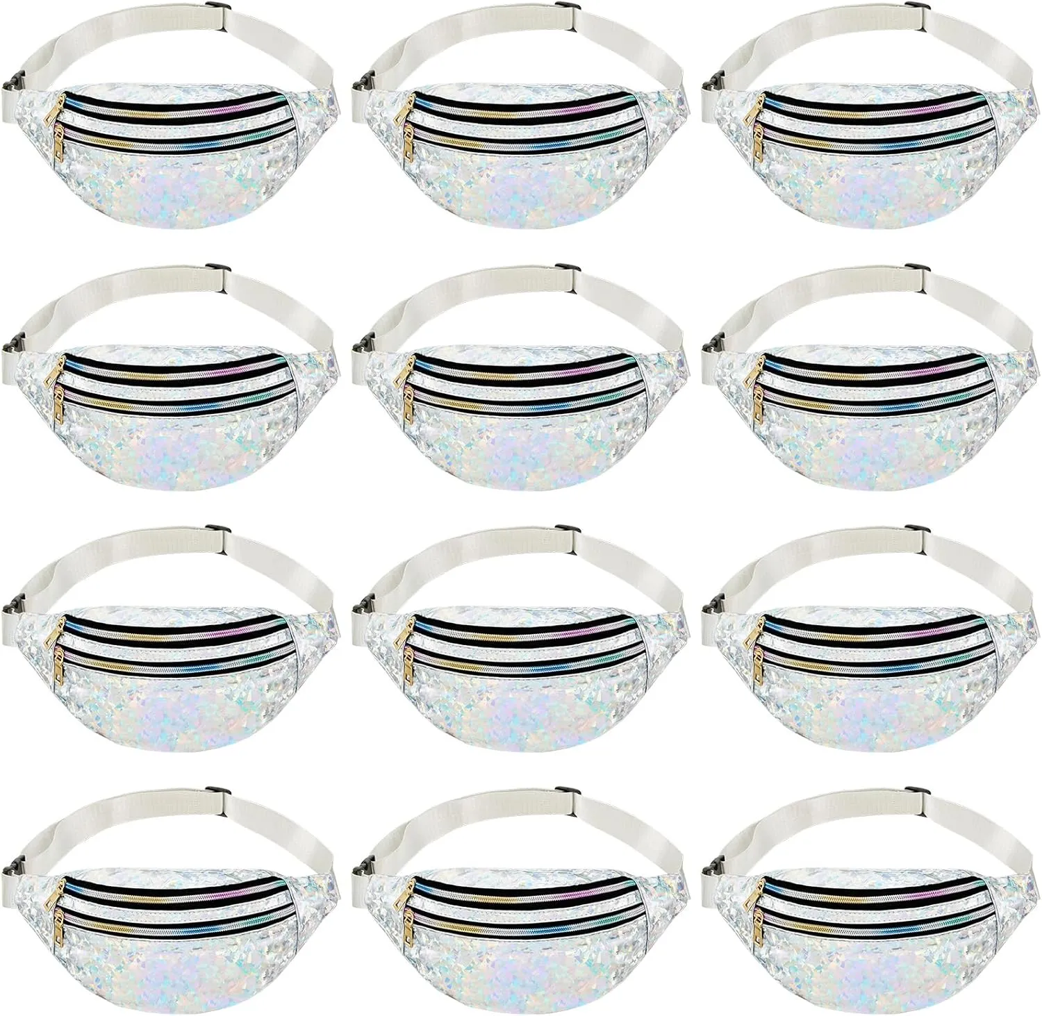Dunzy 12 pcs Bachelorette Fanny Pack Bride Bridesmaid Holographic Waist Bag Waterproof Fanny Pack for Bachelorette Wedding Party(Silver)