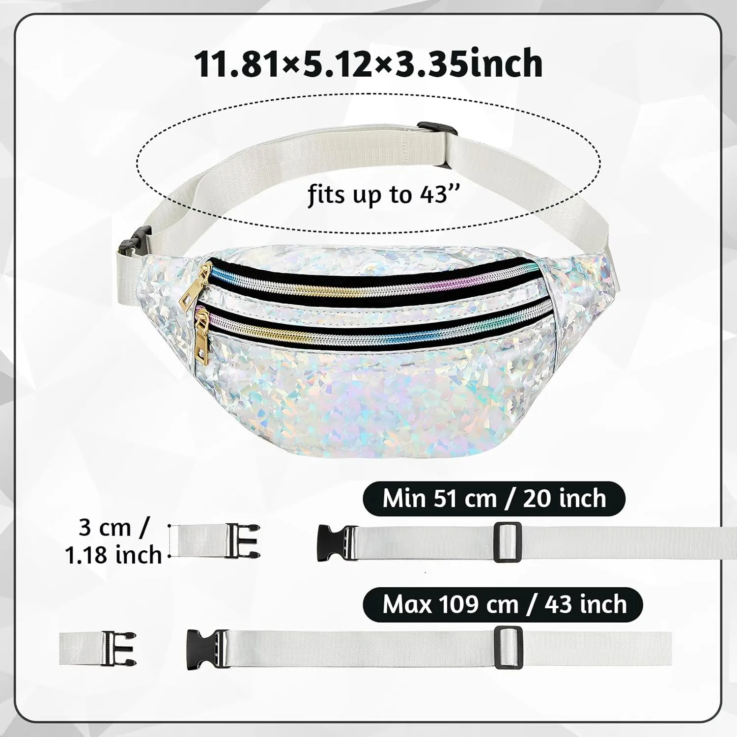 Dunzy 12 pcs Bachelorette Fanny Pack Bride Bridesmaid Holographic Waist Bag Waterproof Fanny Pack for Bachelorette Wedding Party(Silver)