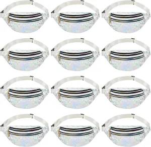 Dunzy 12 pcs Bachelorette Fanny Pack Bride Bridesmaid Holographic Waist Bag Waterproof Fanny Pack for Bachelorette Wedding Party(Silver)