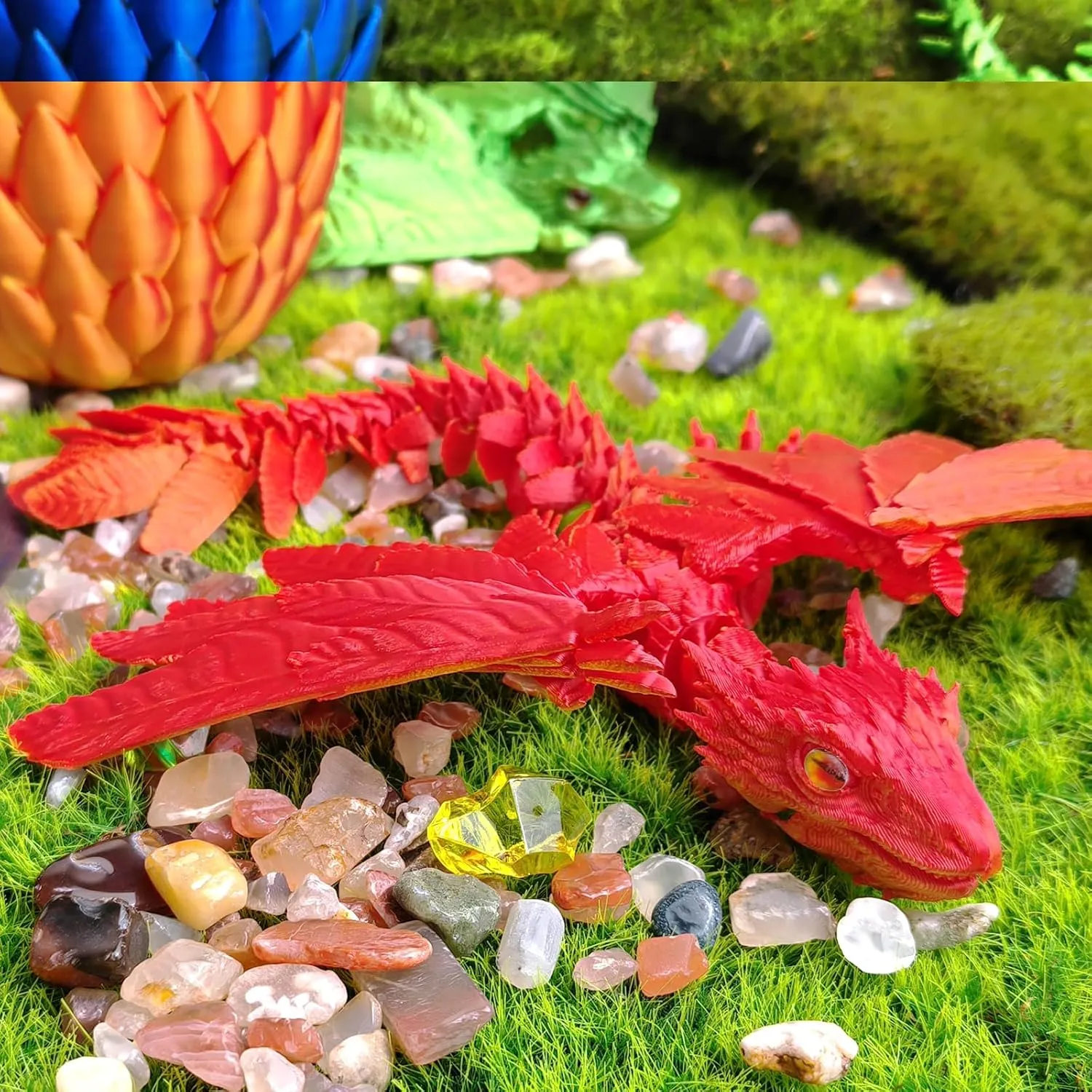 Dynamic 3D Printed Dragon Eggs with Dragon Inside，3D Dragon with Wings Movable, Feathered Wyvern Dragon,Full Articulated Crystal Flying Fidget Dragon, 3D Printed Archaeopteryx Bird Animals Toy