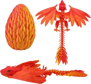Dynamic 3D Printed Dragon Eggs with Dragon Inside，3D Dragon with Wings Movable, Feathered Wyvern Dragon,Full Articulated Crystal Flying Fidget Dragon, 3D Printed Archaeopteryx Bird Animals Toy
