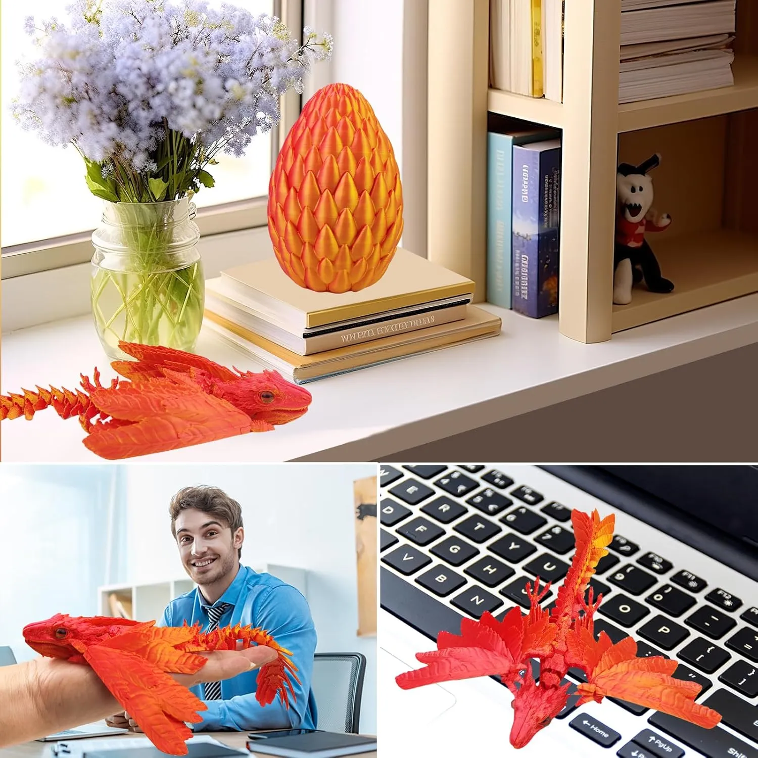 Dynamic 3D Printed Dragon Eggs with Dragon Inside，3D Dragon with Wings Movable, Feathered Wyvern Dragon,Full Articulated Crystal Flying Fidget Dragon, 3D Printed Archaeopteryx Bird Animals Toy
