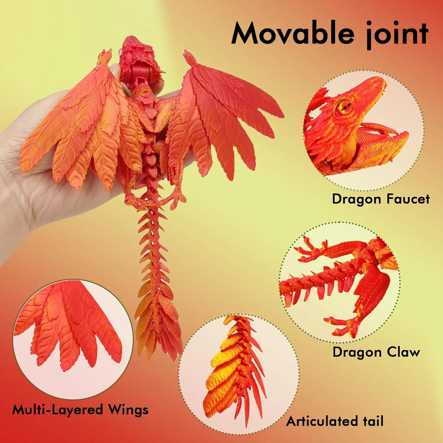 Dynamic 3D Printed Dragon Eggs with Dragon Inside，3D Dragon with Wings Movable, Feathered Wyvern Dragon,Full Articulated Crystal Flying Fidget Dragon, 3D Printed Archaeopteryx Bird Animals Toy