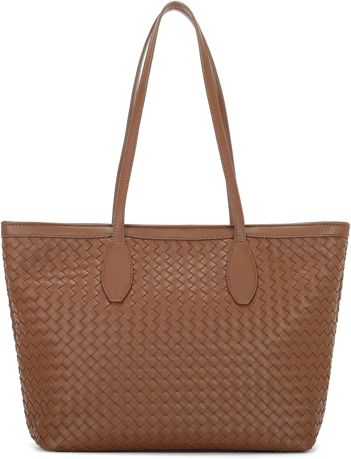 E Woven Tote Bags for Women Vegan Leather Top Handle Shoulder Handbag