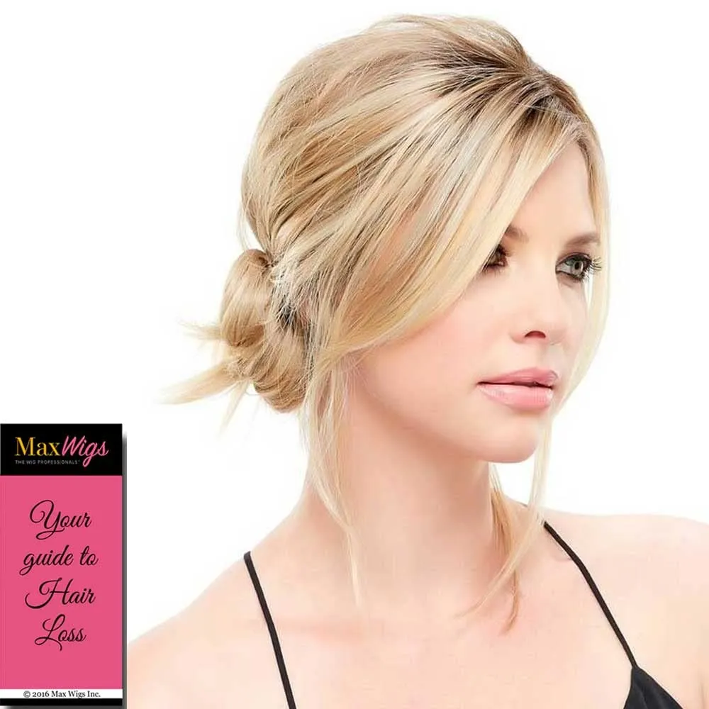 EasiFringe HD Bangs Color 24B/27CS10 Shaded Butterscotch- Easihair Hairpieces Face Framing 8-12" Length Clip Heat Friendly 1 Piece Monofilament 6.25”x3.25" Base Scalp Bundle MaxWigs Hairloss Booklet