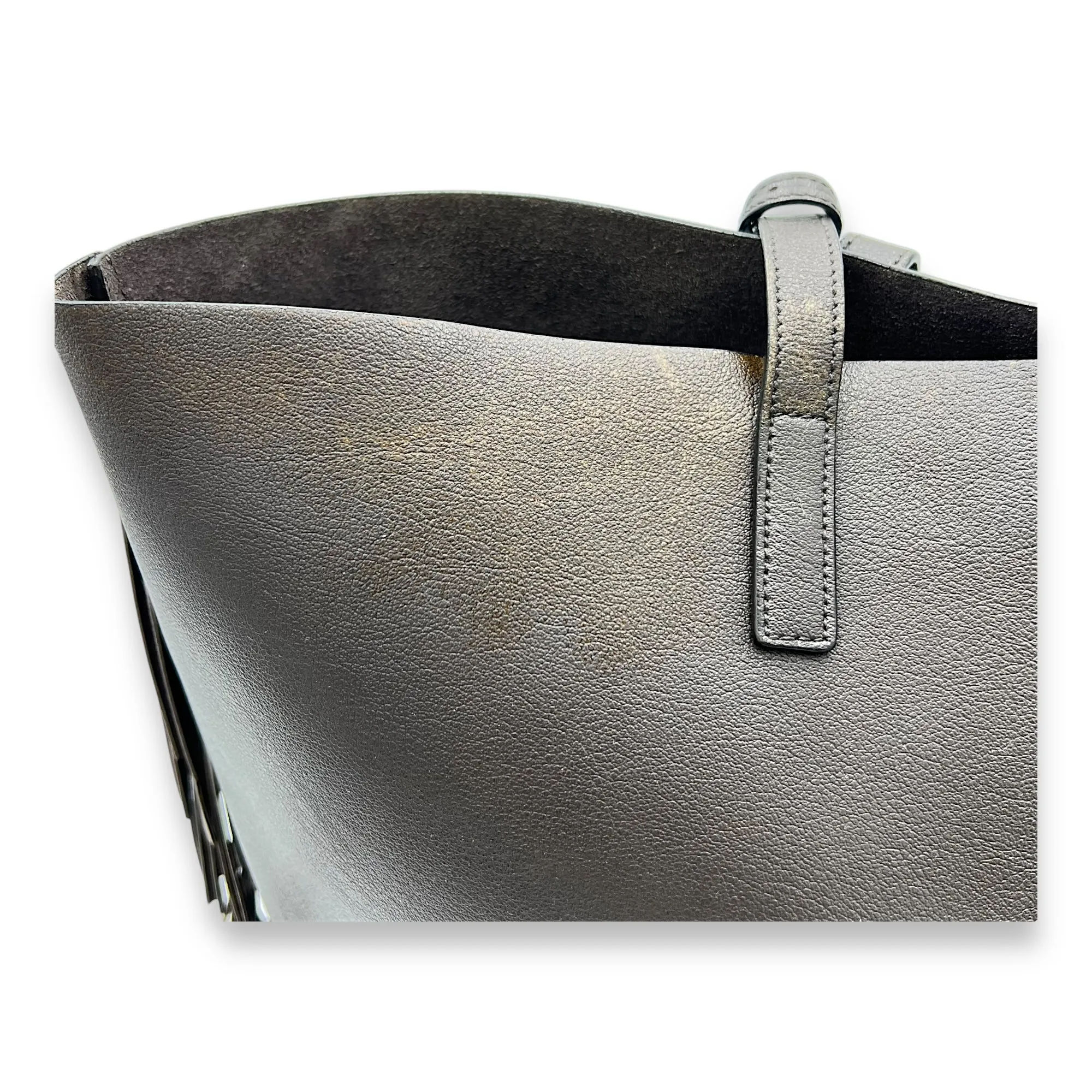 East West Shopping Fringe Tote Bag Grey in Calfskin, Silver hardware