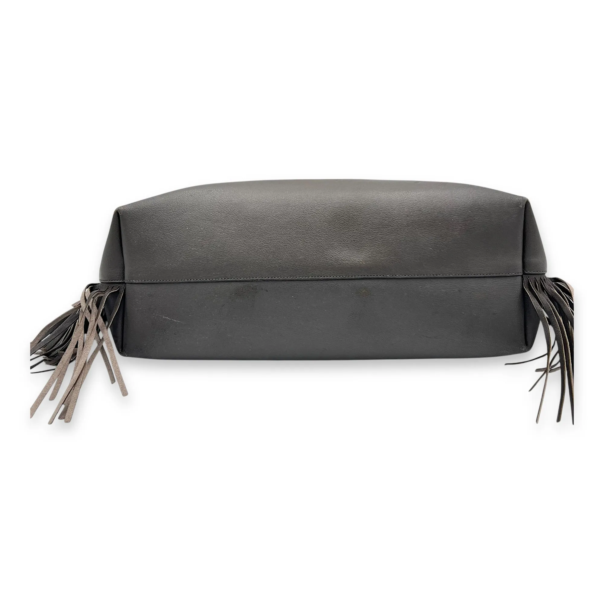 East West Shopping Fringe Tote Bag Grey in Calfskin, Silver hardware