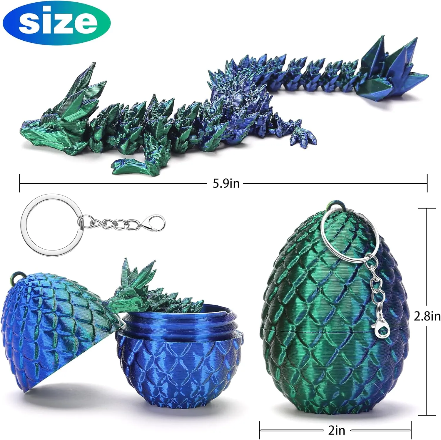 Easter Basket Stufers, 4 Pcs Mini 3D Printed Dragon Eggs with Crystal Dragon Inside, Easter Egg fillers Easter Gifts for for Chrismas, Thanks Giving Valentine's Day, Easter, Bithday (with keychain)
