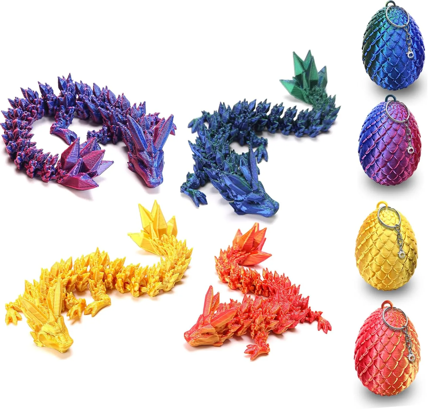 Easter Basket Stufers, 4 Pcs Mini 3D Printed Dragon Eggs with Crystal Dragon Inside, Easter Egg fillers Easter Gifts for for Chrismas, Thanks Giving Valentine's Day, Easter, Bithday (with keychain)