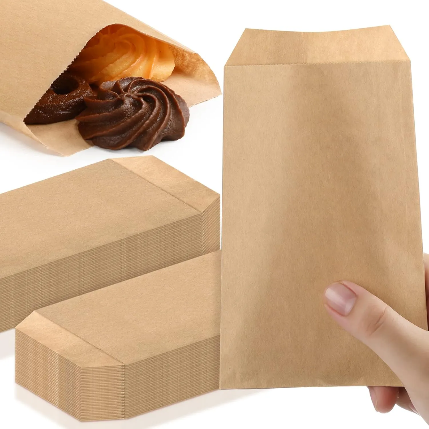 Eersida 500 Pcs Kraft Paper Treat Bags Mini Paper Small Flat Favor Silverware Party Favor Envelopes Merchandise Bags for Snack Cookie Popcorn Candy Sandwich Gift (4 x 6 Inch)