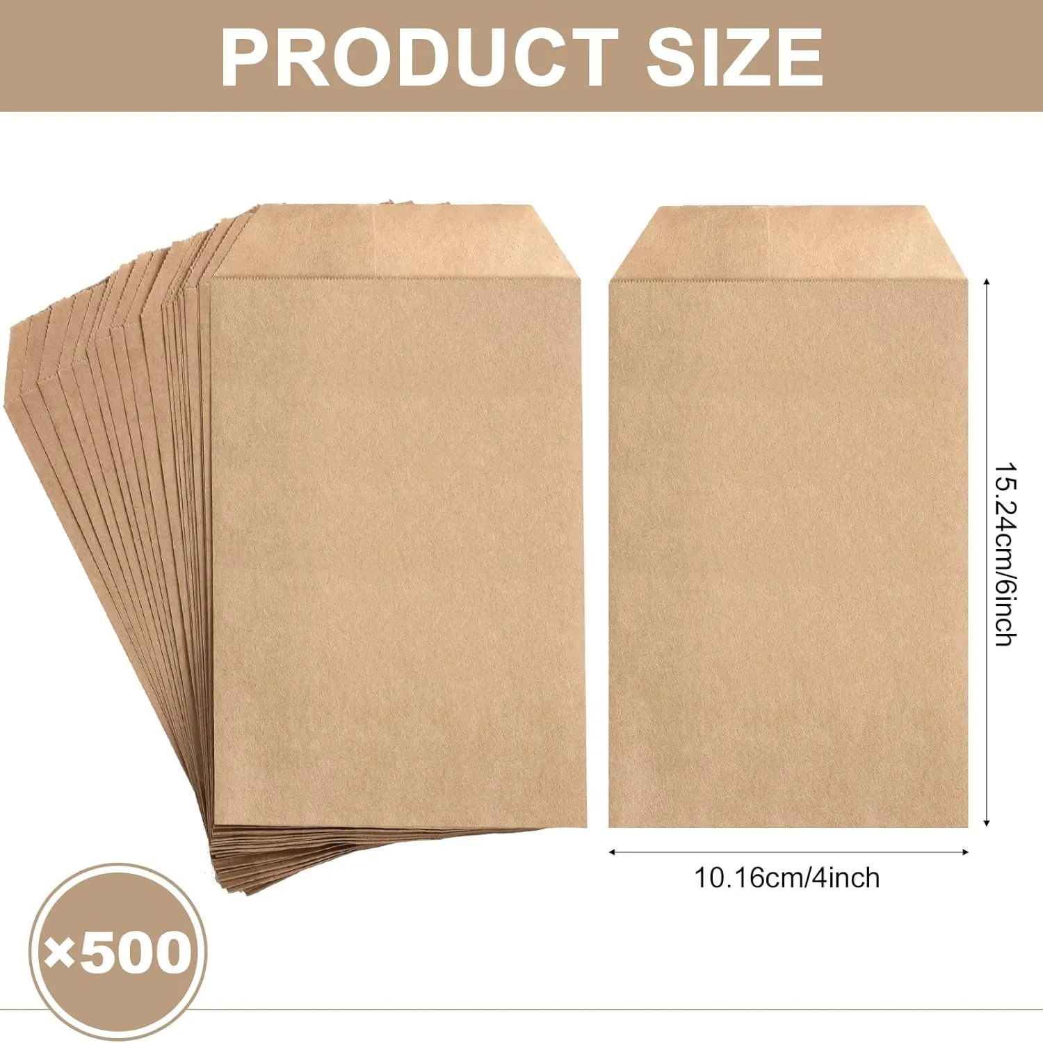 Eersida 500 Pcs Kraft Paper Treat Bags Mini Paper Small Flat Favor Silverware Party Favor Envelopes Merchandise Bags for Snack Cookie Popcorn Candy Sandwich Gift (4 x 6 Inch)