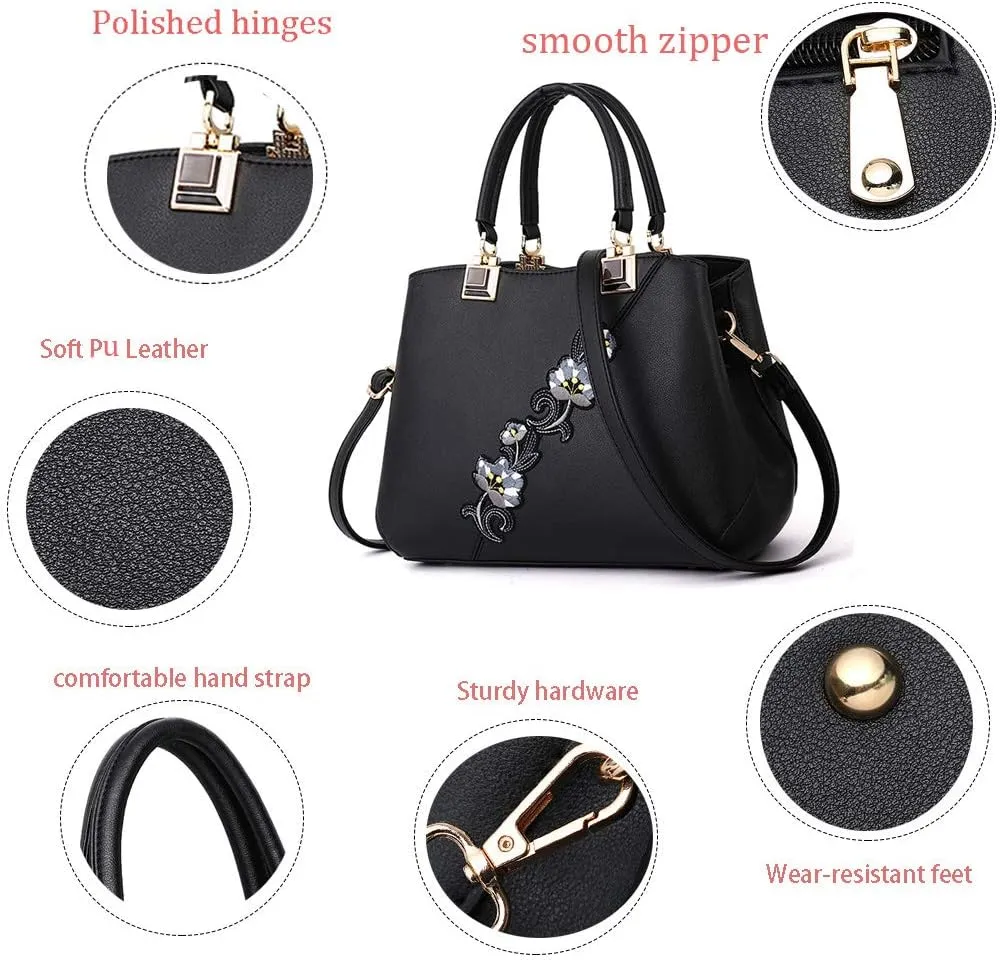 ELDA Purses and Handbags for Women Embroidery Top Handle Satchel Fashion Ladies Shoulder Bag Tote Purse Messenger Bags