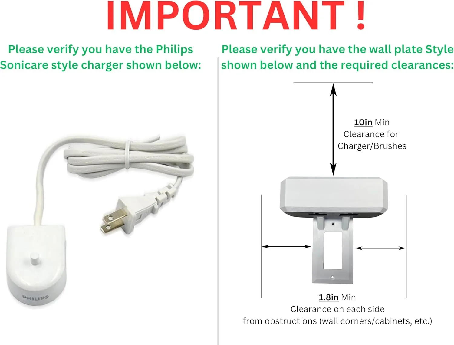 Electric Toothbrush Holder, Wall Mount, Compatible with Sonicare Holds 2 Chargers, Mounts on Single GFCI/Decora Outlet ONLY. (Charger/Brushes NOT Included), White (PS2C-GSSV)