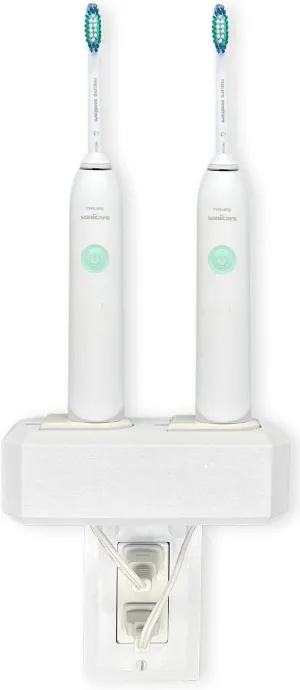 Electric Toothbrush Holder, Wall Mount, Compatible with Sonicare Holds 2 Chargers, Mounts on Single GFCI/Decora Outlet ONLY. (Charger/Brushes NOT Included), White (PS2C-GSSV)