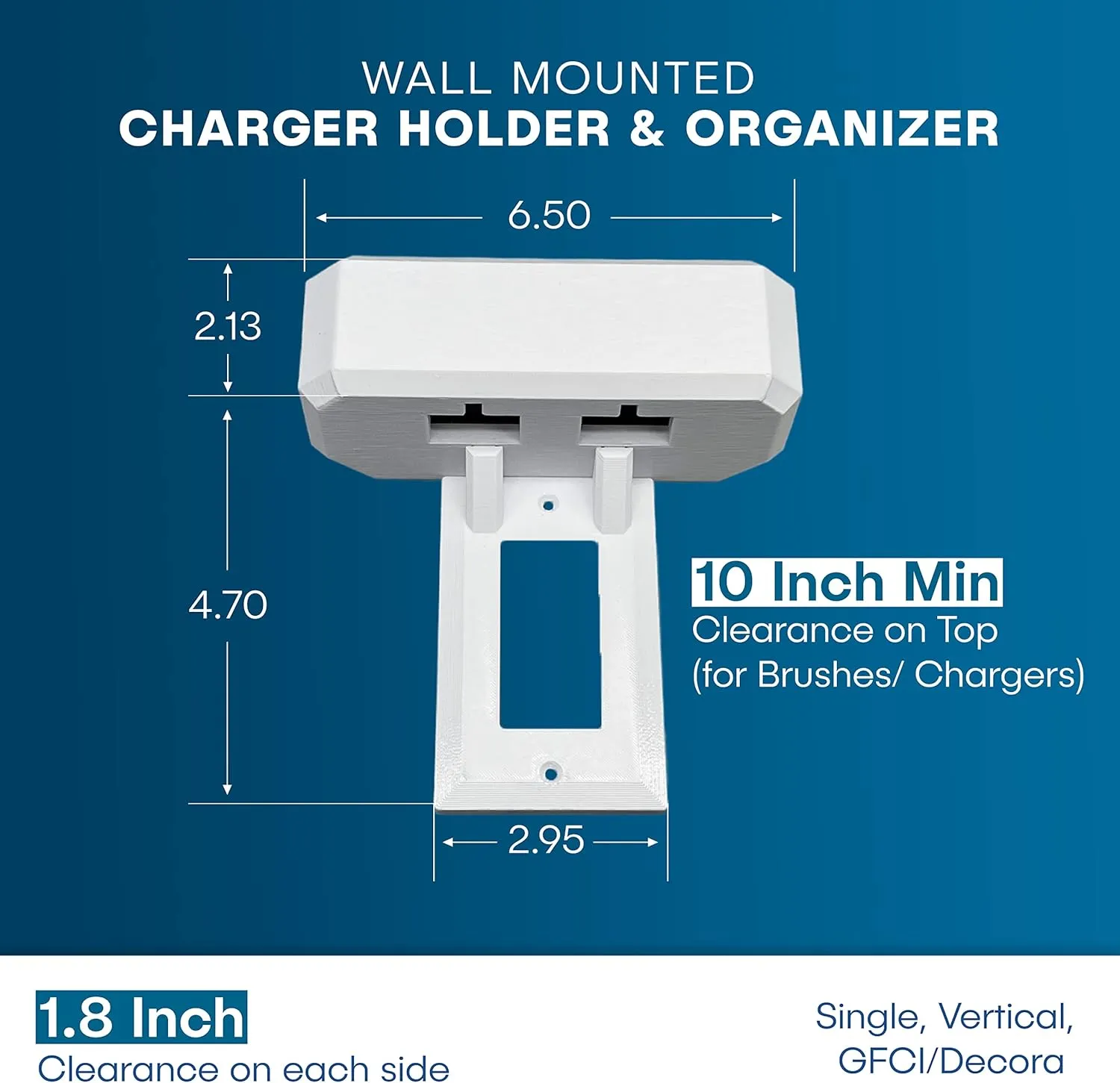 Electric Toothbrush Holder, Wall Mount, Compatible with Sonicare Holds 2 Chargers, Mounts on Single GFCI/Decora Outlet ONLY. (Charger/Brushes NOT Included), White (PS2C-GSSV)
