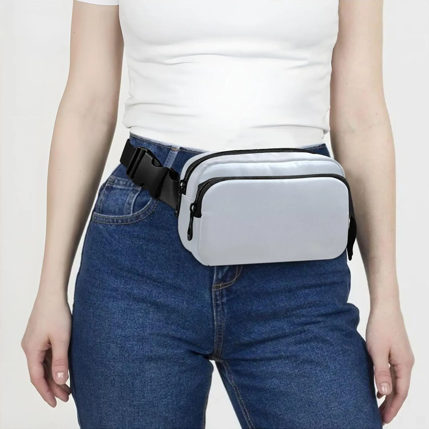 Elegant Blue Light Gray Gradient Fanny Pack for Women Waterproof Belt Bag Hip Pouch Cute Crossbody Waist Bag