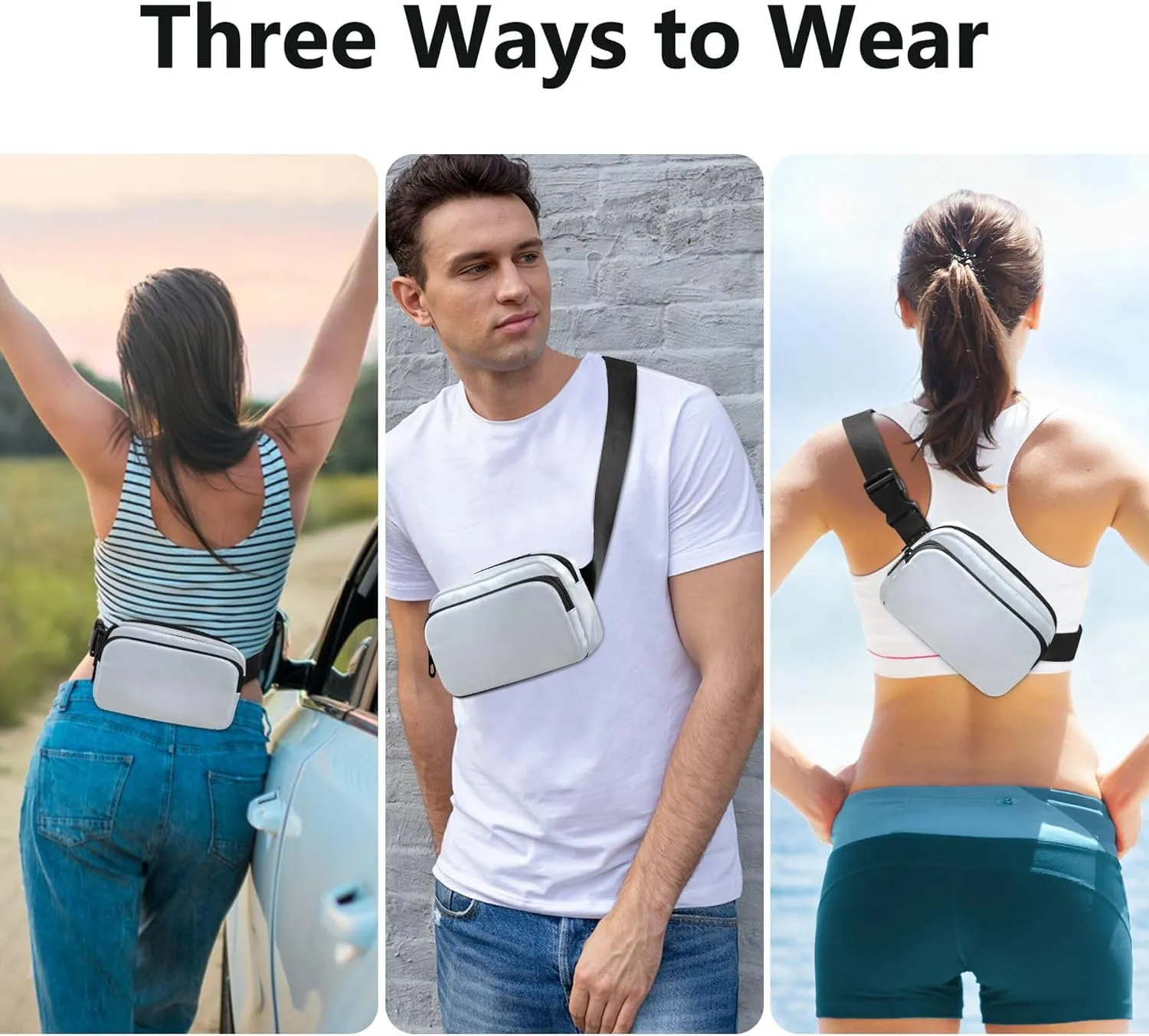 Elegant Blue Light Gray Gradient Fanny Pack for Women Waterproof Belt Bag Hip Pouch Cute Crossbody Waist Bag