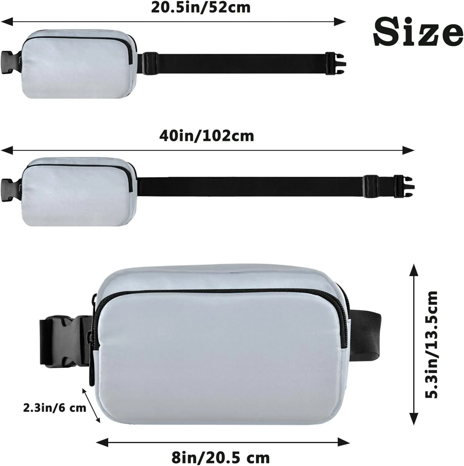Elegant Blue Light Gray Gradient Fanny Pack for Women Waterproof Belt Bag Hip Pouch Cute Crossbody Waist Bag