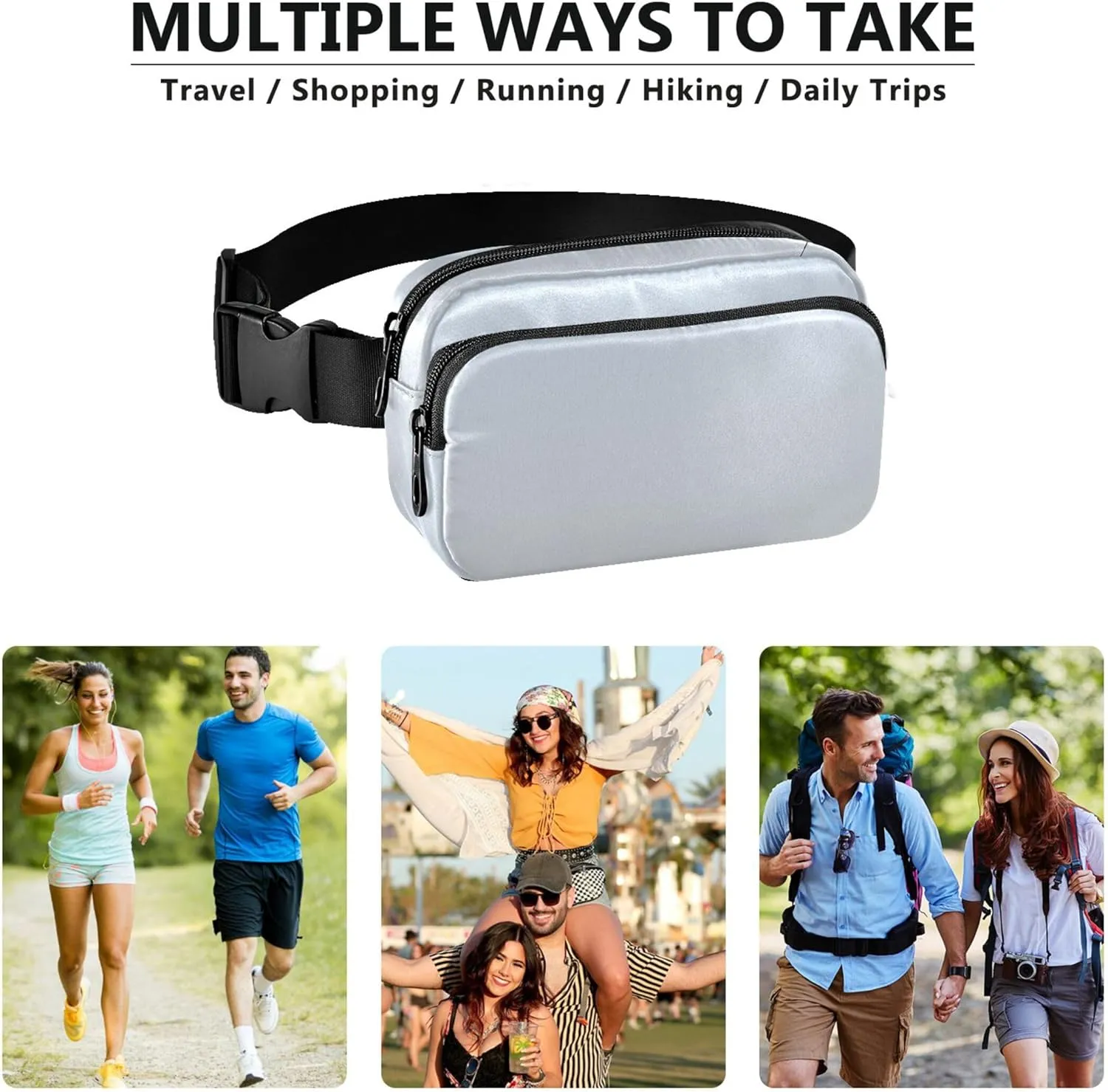 Elegant Blue Light Gray Gradient Fanny Pack for Women Waterproof Belt Bag Hip Pouch Cute Crossbody Waist Bag
