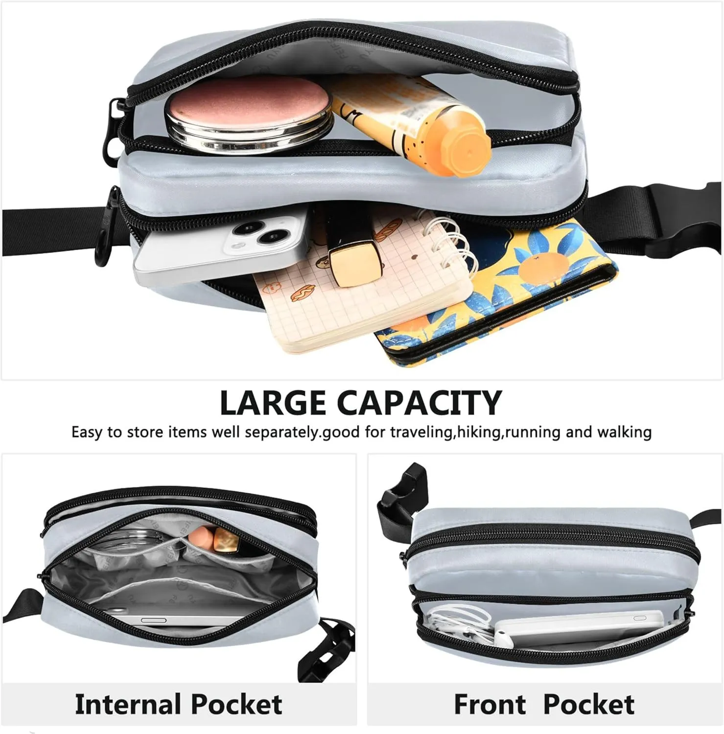 Elegant Blue Light Gray Gradient Fanny Pack for Women Waterproof Belt Bag Hip Pouch Cute Crossbody Waist Bag
