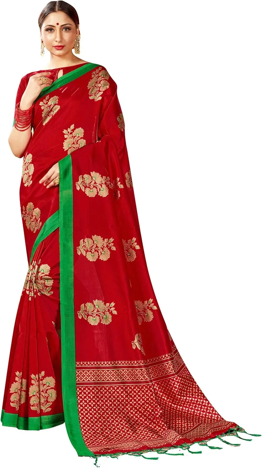Elina fashion Pack of Two Sarees for Women Mysore Art Silk Printed Indian Diwali Sari || Wedding Gift Saree Combo