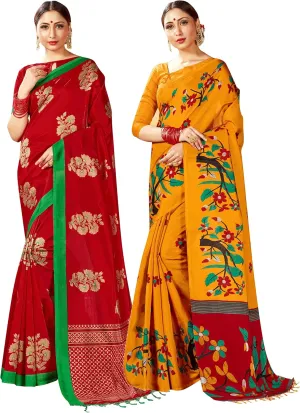 Elina fashion Pack of Two Sarees for Women Mysore Art Silk Printed Indian Diwali Sari || Wedding Gift Saree Combo