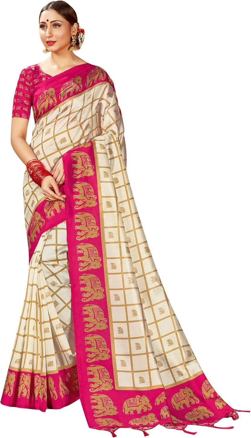 Elina fashion Pack of Two Sarees for Women Mysore Art Silk Printed Indian Diwali Sari || Wedding Gift Saree Combo