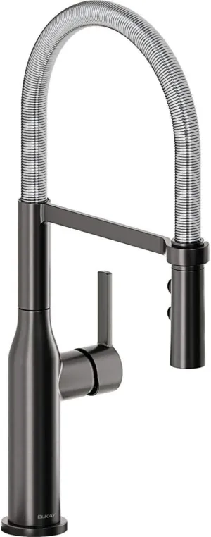 Elkay Avado Single Hole Kitchen Faucet with Semi-professional Spout and Forward Only Lever Handle, Black Stainless and Chrome