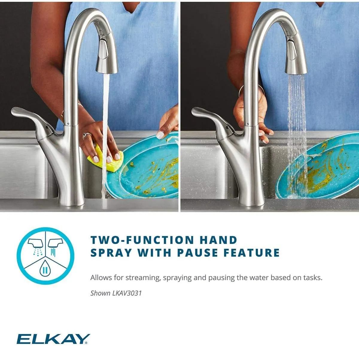 Elkay Avado Single Hole Kitchen Faucet with Semi-professional Spout and Forward Only Lever Handle, Black Stainless and Chrome