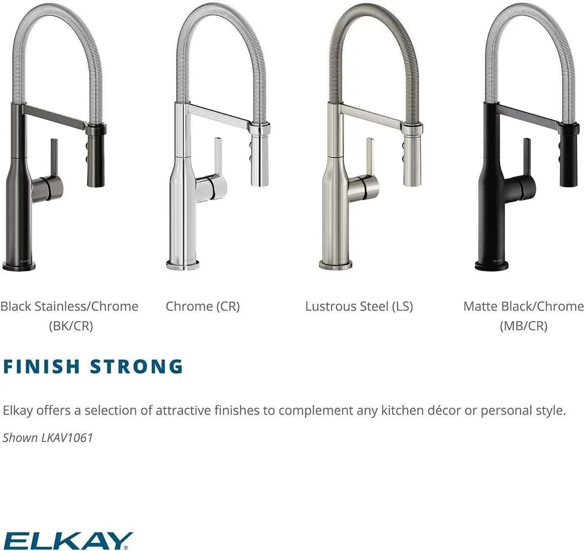 Elkay Avado Single Hole Kitchen Faucet with Semi-professional Spout and Forward Only Lever Handle, Black Stainless and Chrome