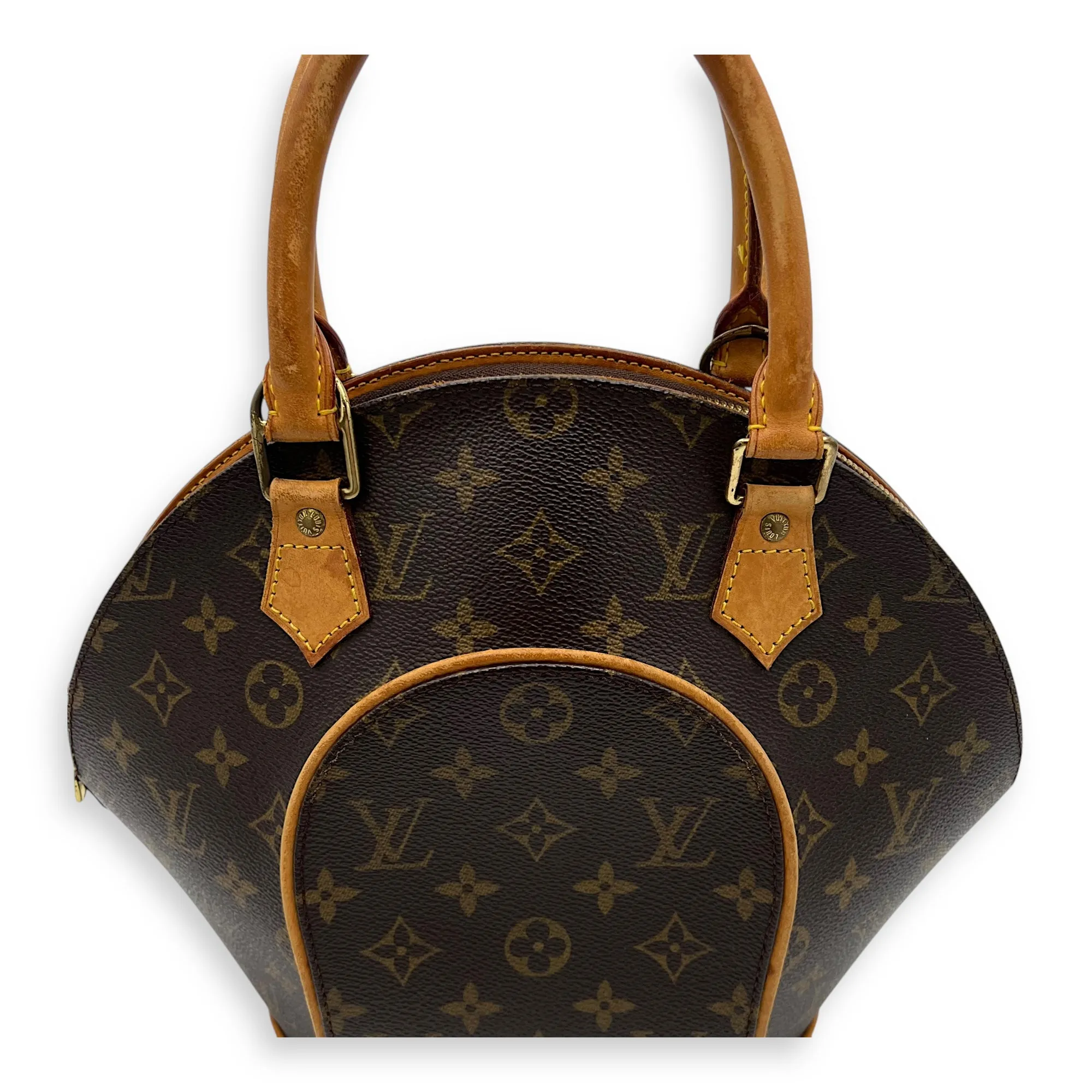 Ellipse Top Handle Bag Brown in Monogram Coated Canvas, Gold hardware