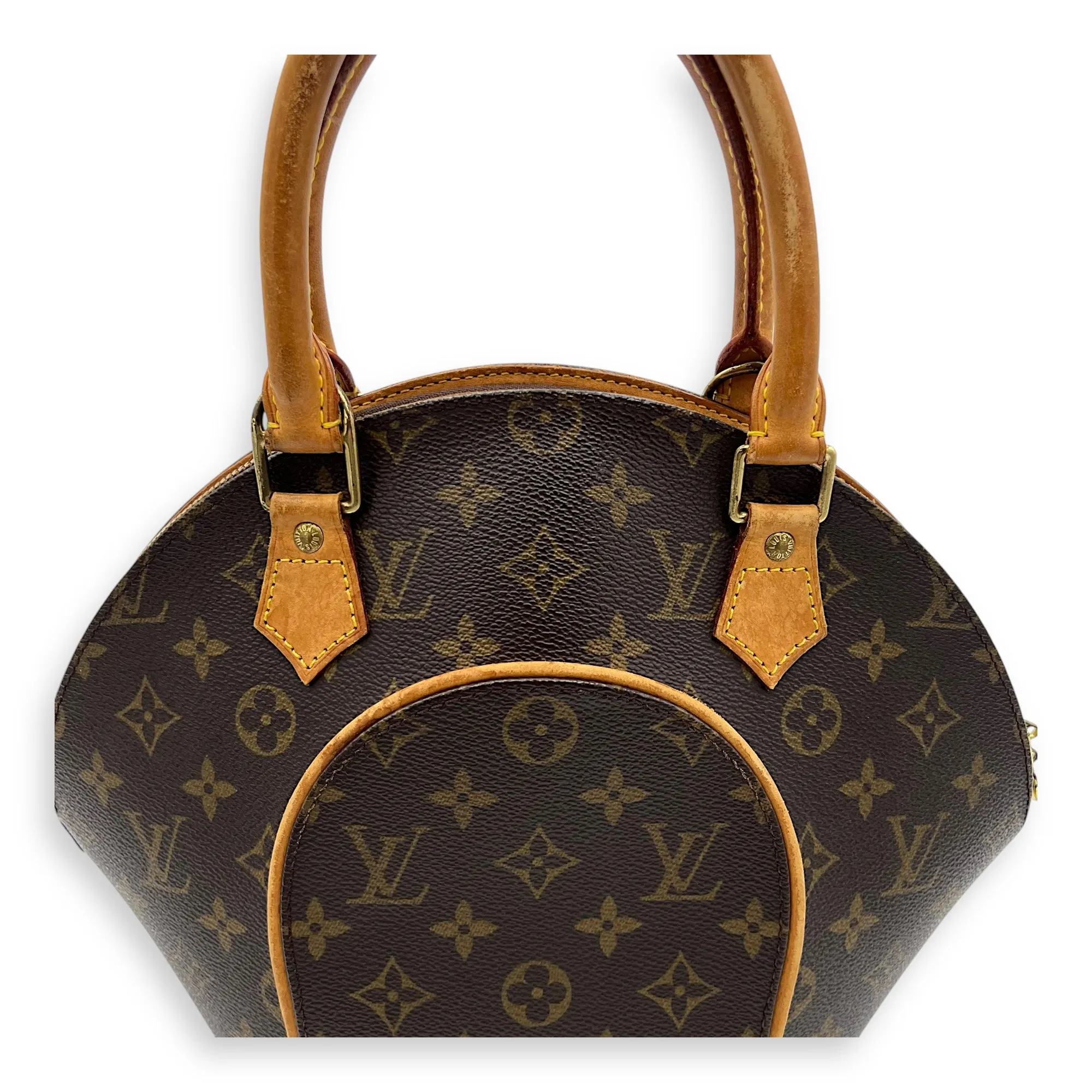 Ellipse Top Handle Bag Brown in Monogram Coated Canvas, Gold hardware